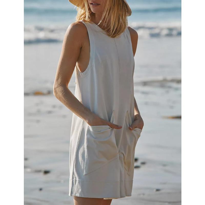 Casual Jumpsuit Summer Loose Sleeveless Pocket Body Shorts Women