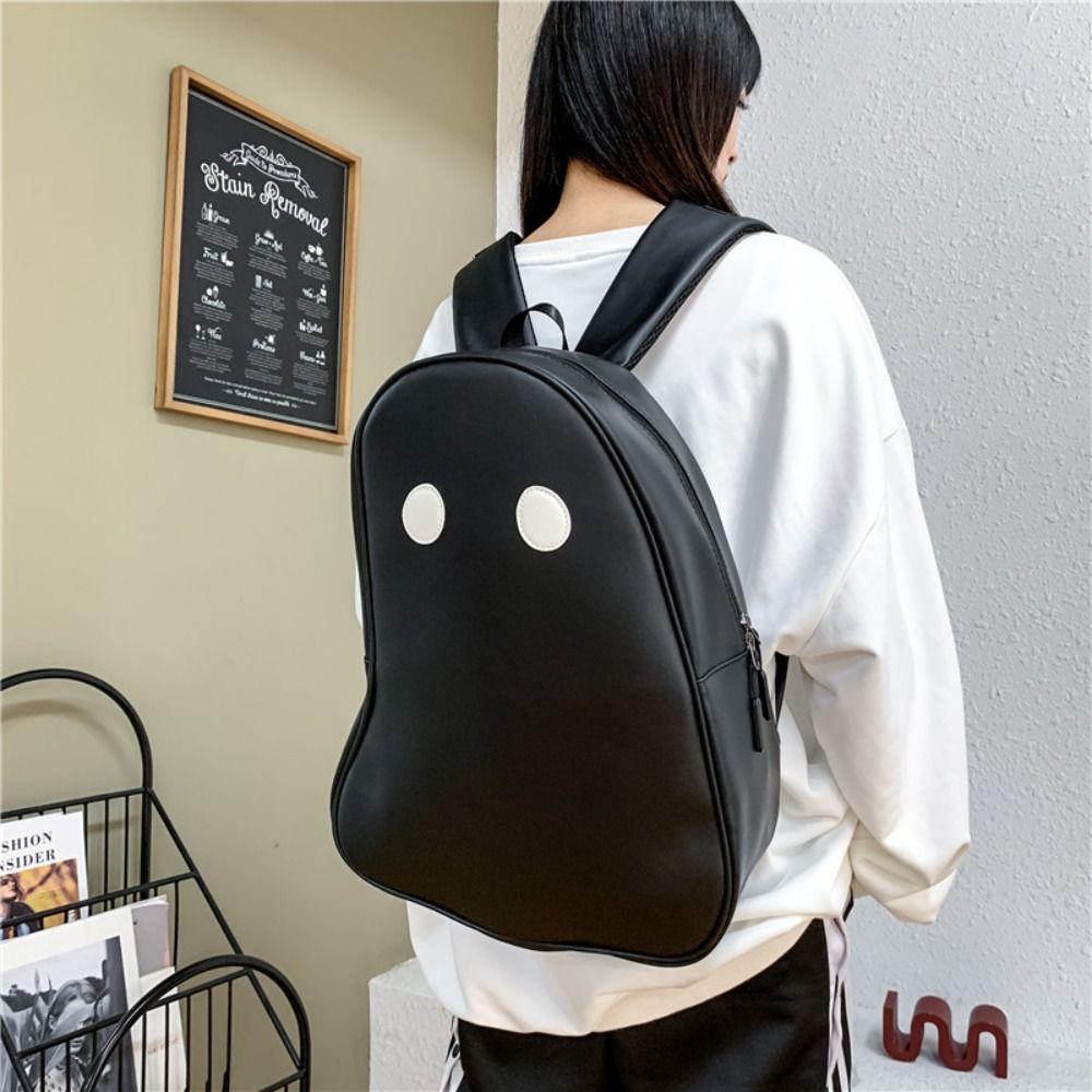 Harajuku Style Students Book Bag Pu Leather Shoulder Bag Portable Ghost Backpack Travel