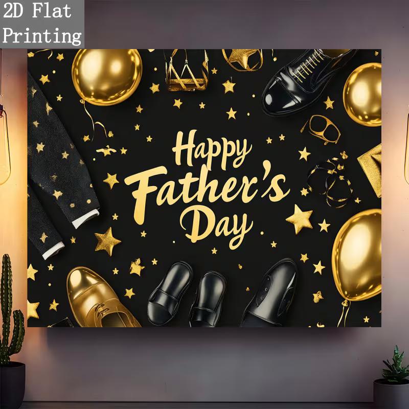 Stylish Father's Day Backdrop, Sleek Black and Gold Design with Men's Fashion Details, Festive Masculine Party Wall Decor