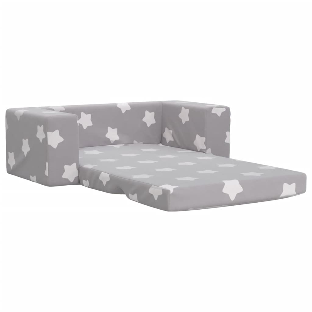 Vidaxl 2-Os. Sofa für Kinder, Ausklappbar, Grau mit Sternchen, Plüsch