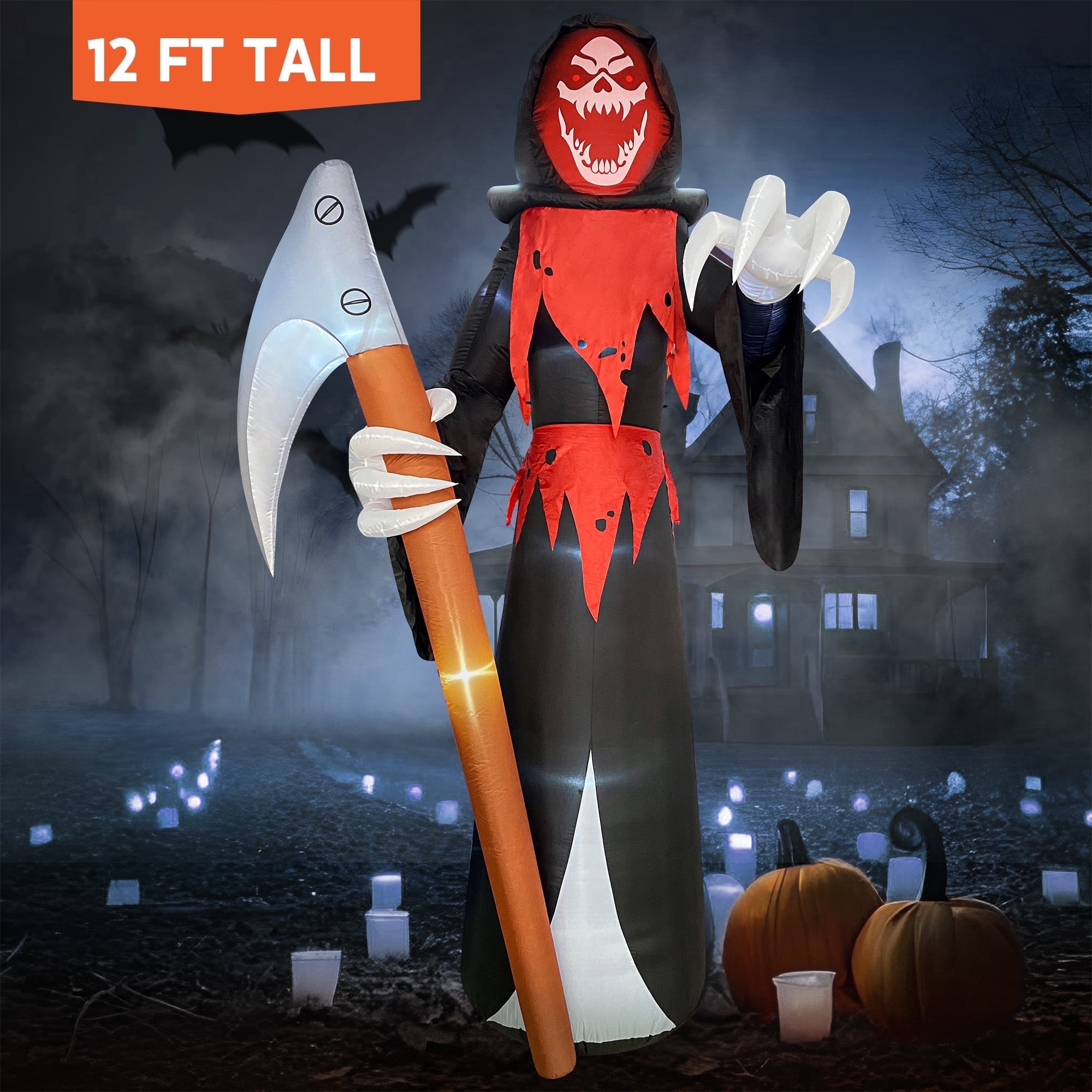 

Joyfy 12 FT Halloween Giant Grim Reaper Inflatable with Built-in LEDs Grim Reaper with Scythe for Halloween Decorations Outdoor