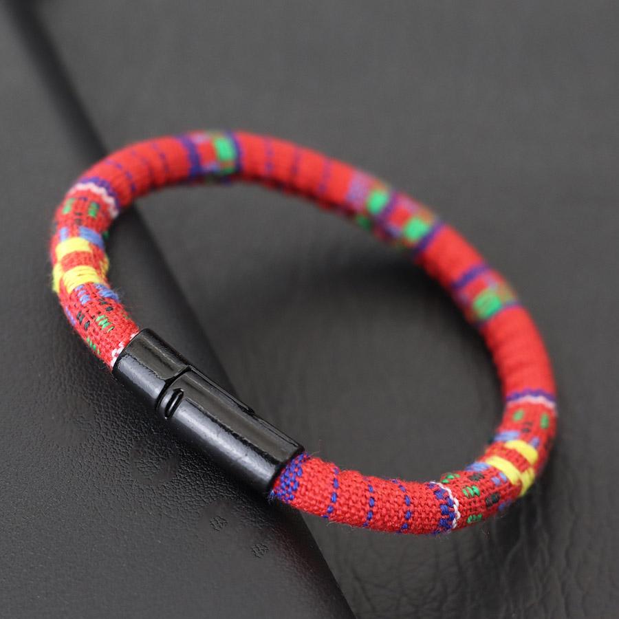 

Bohemian Rope Bracelet For Men Double Insurance Buckle 6mm Fabric Braclet Beach Surfing Casual Accessories Wrap Pulseria Hombre S 18.5cm 7.3Inch червоний