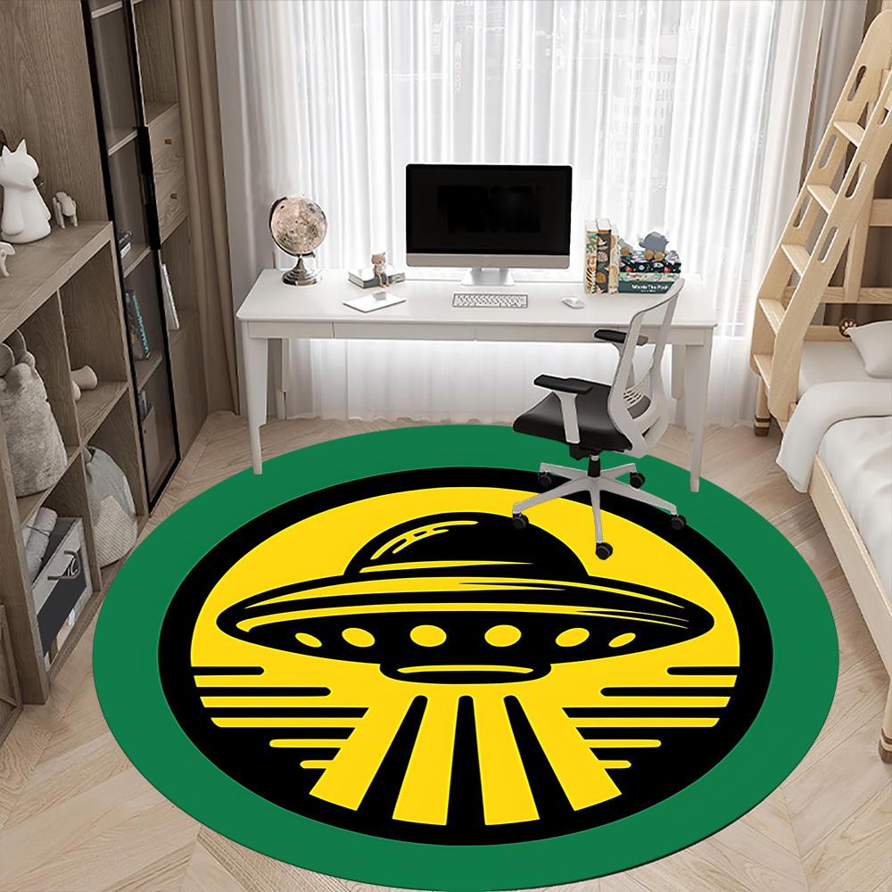 1pc UFO Alien Office Round Area Rug, Indoor Mat Suitable For Office, Under Office Chairs Bedroom Living Room Home Decor, Room Deco