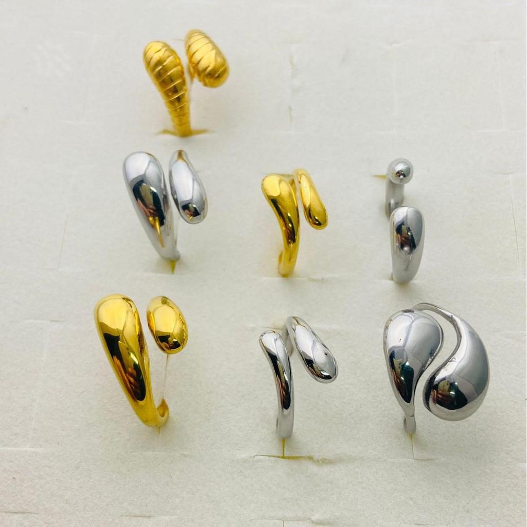 Anel Irregular Gota d'Água Ajustável em Aço Inoxidável - Estilo Frio Europeu e Americano