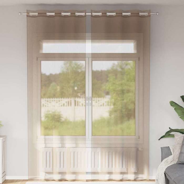 VidaXL Rideaux en voile avec œillets 2 pcs marron clair, rideau en filet, rideau transparent, voile de fenêtre, traitement 4102129