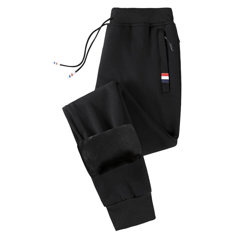 Winter Men s Tight Track Pants Fleece Lined Thick Lambskin Knitted Sweatpants Casual Pants Factory Direct Supply S чёрный