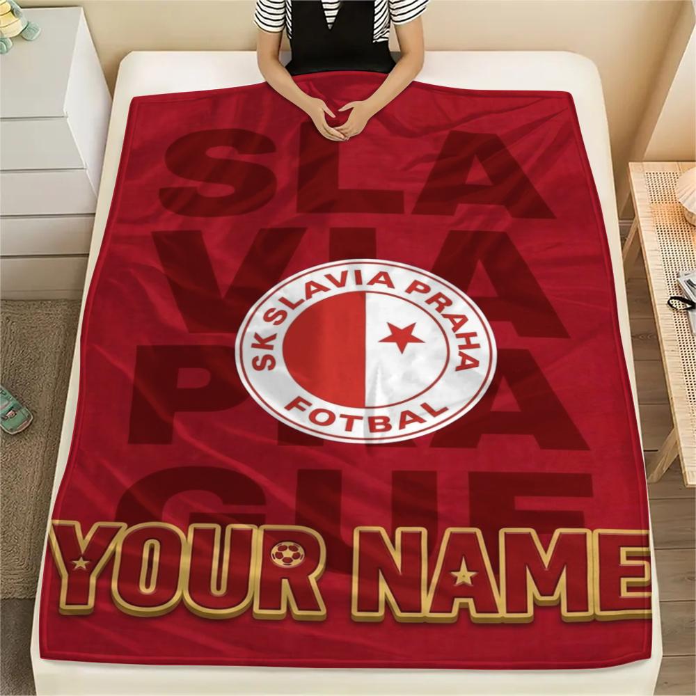 1 STuks Gepersonaliseerde Naam SK Slavia Praag Patroon Flanellen Deken Geschikt Voor Alle Seizoenen voor Huisdecoratie Warmte en Comfort Cadeaus Vakantiecadeau