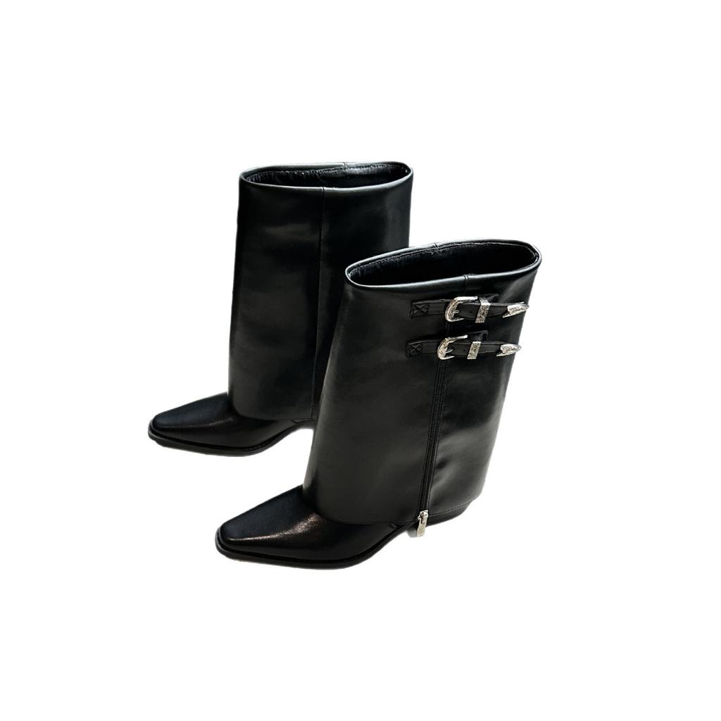 Boots Women's 2025 Spring and Autumn New Square Head High Heel Fashion Boots Pants Boots Fried Street Western Cowboy Knight Boots