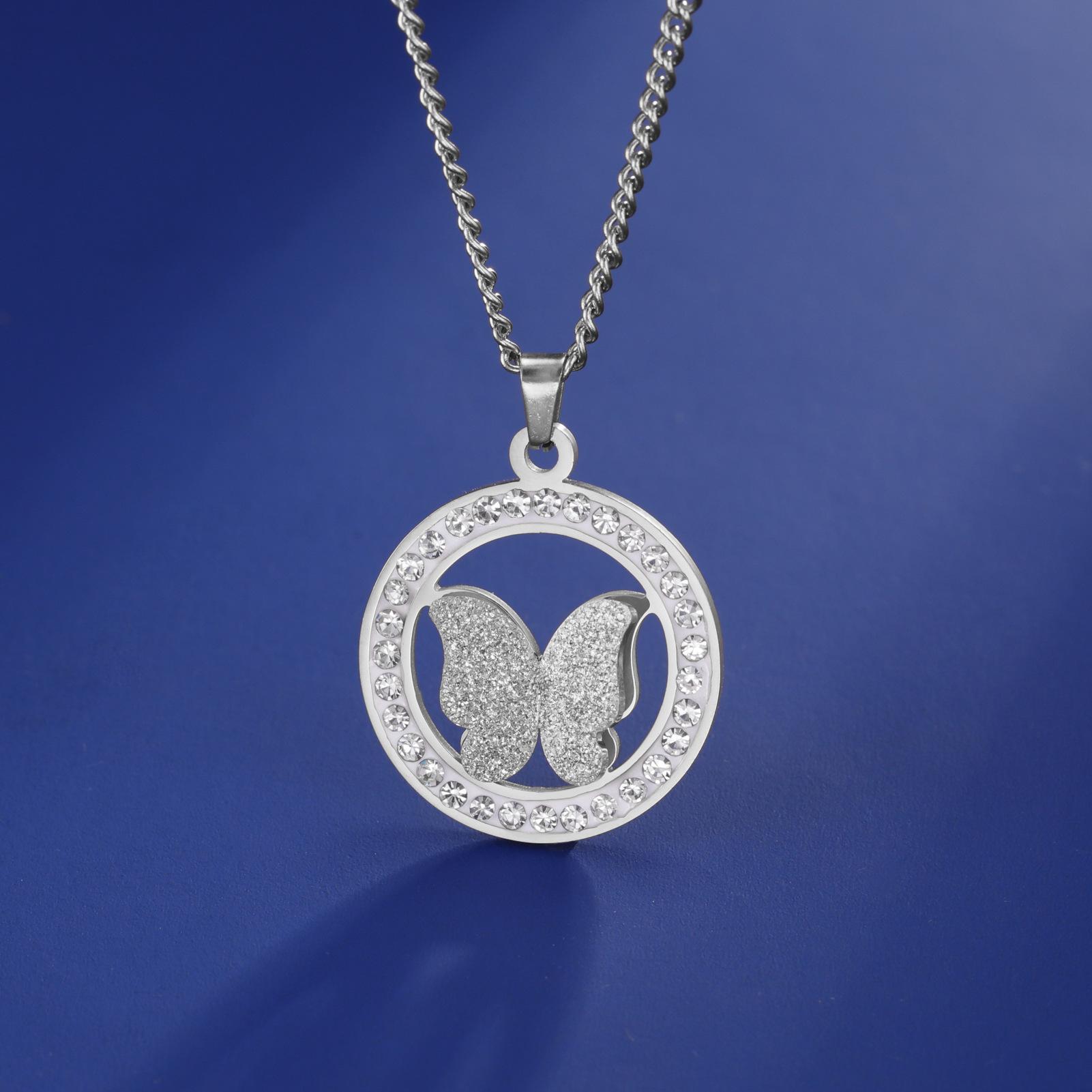 

Skyrim Butterfly Clear Zircon Круглое ожерелье с подвеской для женщин из нержавеющей стали золотого цвета Ключичная цепочка Kpop Свадебные украшения Подарок