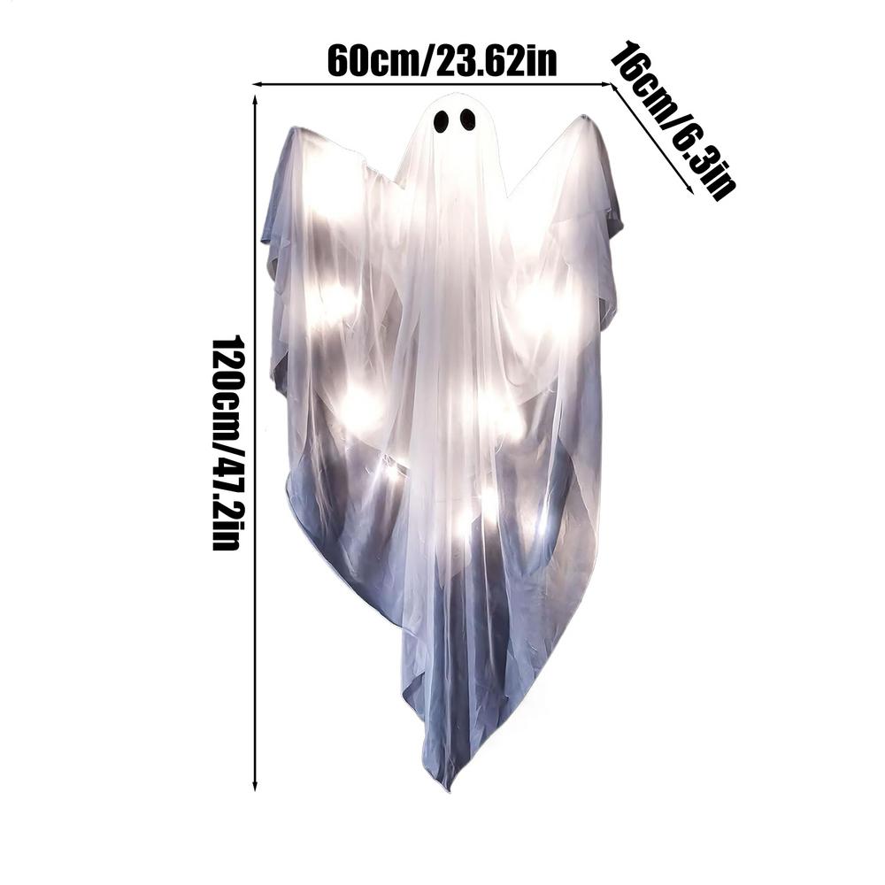 2025 Halloween Ghost Hangable Figurines LED ghost pendant with light and sounds Garden Tree Light up Ghost Decoration