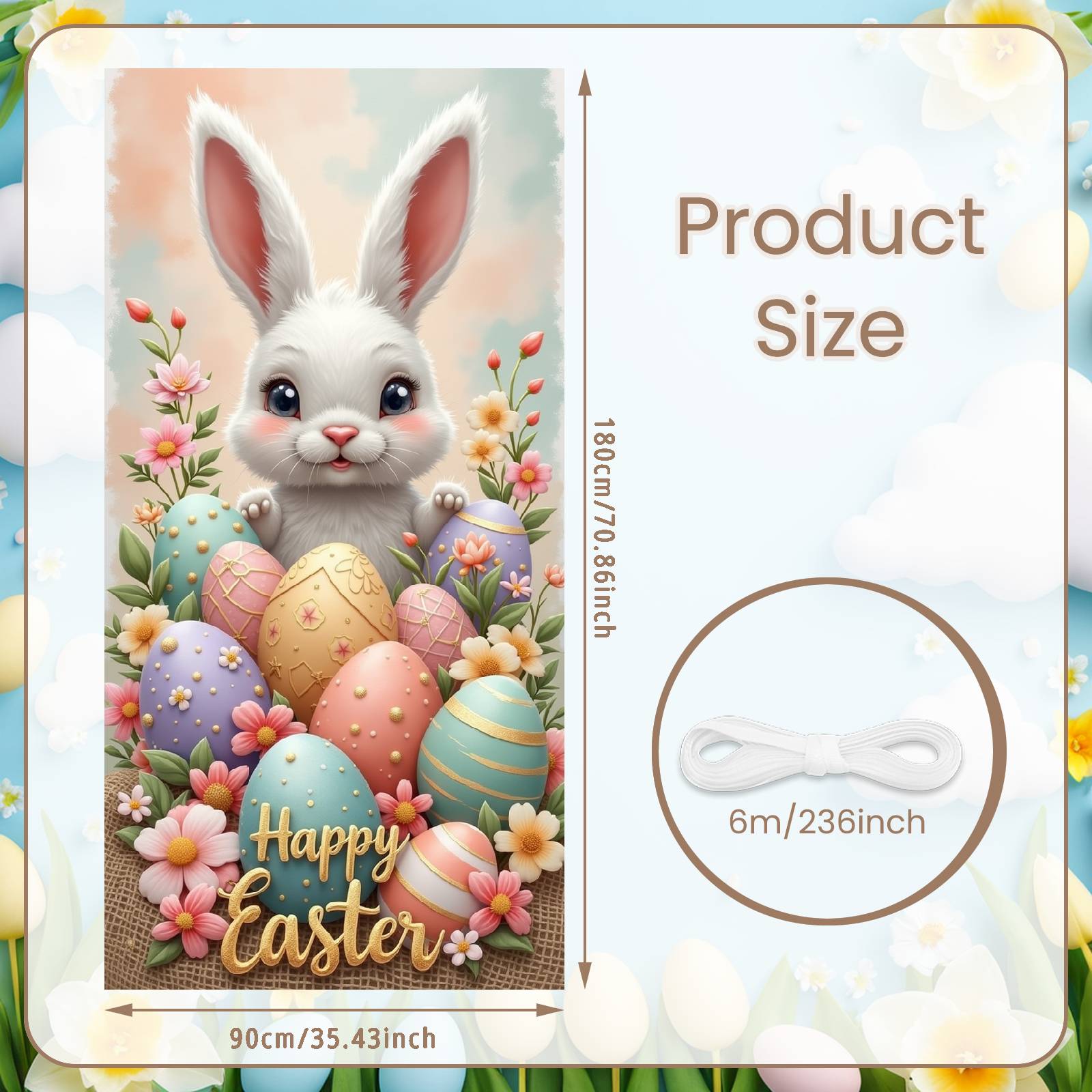 Easter Celebration Banner White Bunny Happy Easter Banner Floral Easter Backdrop Egg Patterns Spring Floral Background For Kids