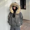 Retro Women Parka Coat Winter Warm Jacket with Large Fur Collar Hood Clothes