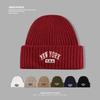 American Retro Letter Embroidery Hat for Women Autumn and Winter Warm Knitted Hat  Face Showing Small Woolen Hat  Men's Pullover Cold Hat Trendy