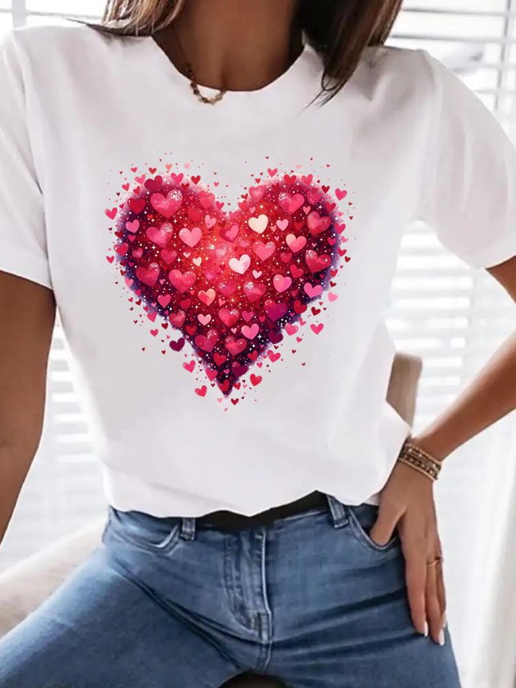(Asian Size) cute love cute Print Female Tee Top Clothing T Shirt Woman Women Fashion Short Sleeve Graphic T-shirts
