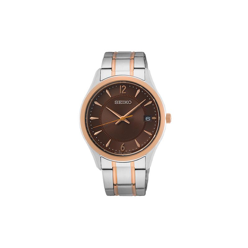 

SEIKO 100 meters waterproof Quartz Steel Strap men s watch brown dial SUR470P1 синій