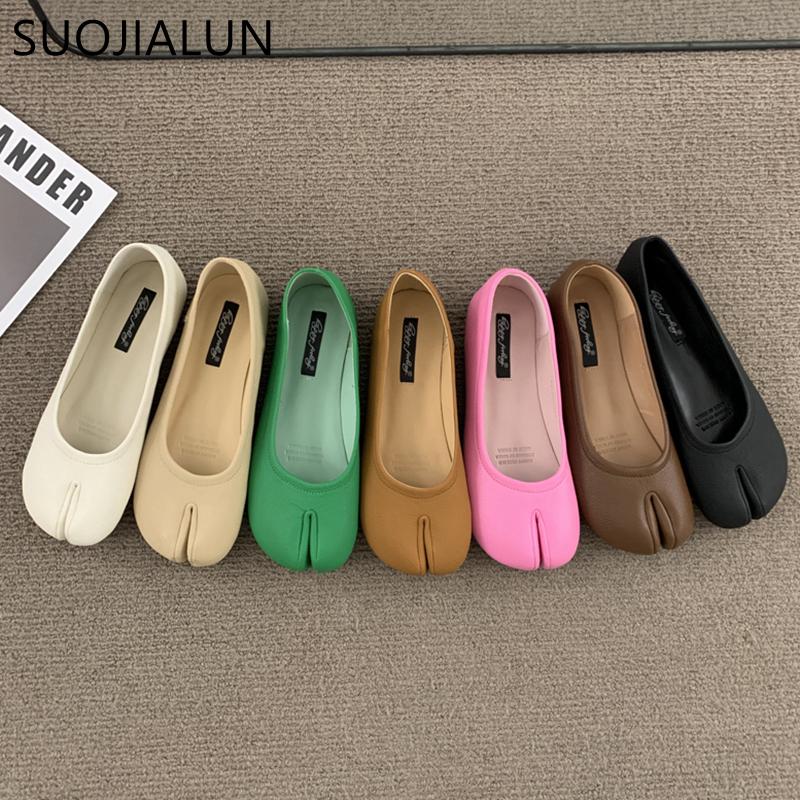 Fashion SUOJIALUN 2025 Spring New Brand Women Flat Shoes Fashion Split Toe Flats Shoes Women Slip On Casual Loafers Shoes Ballet Shoes