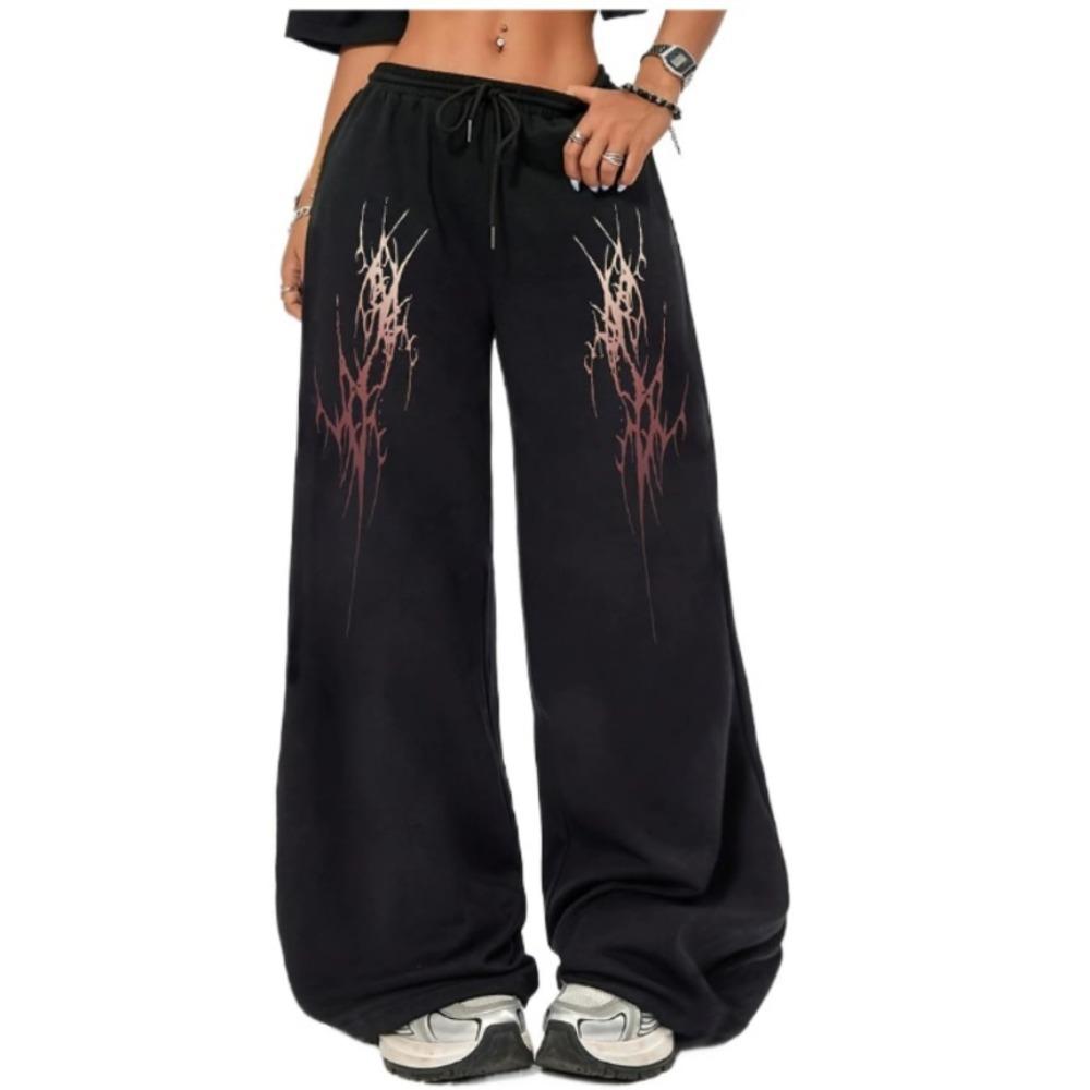 Fitness Harajuku Y2K Herr Y2K Grafiska Baggy Sweatpants Dragsko i Midjan Vida Ben Joggerbyxor med Fickor