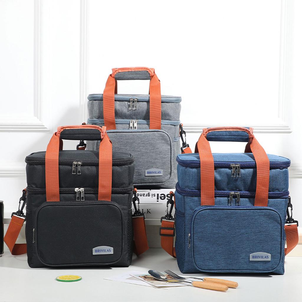 Large Capacity Insulated Lunch Bag Double Layer Thermal Food Cooler Tote for Outdoor Picnic Office School Camping Hiking Beach
