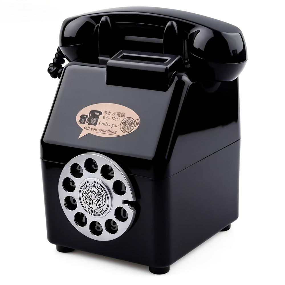 

Vintage Telephone Piggy Bank: Stylish desktop ornament for living room, bedroom, shop. Perfect gift! чорний