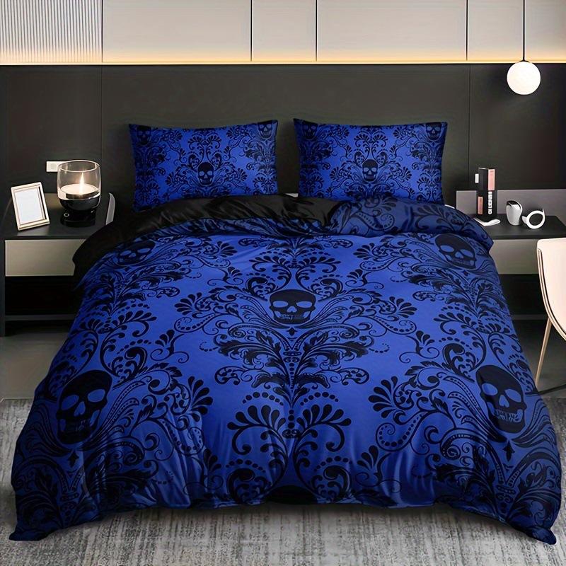 Black Damask Comforter Cover Set Exotic Sugar Skull Duvet Covers Gothic Vintage Floral Skeleton Bedding Set Bohemian Quilt Cover