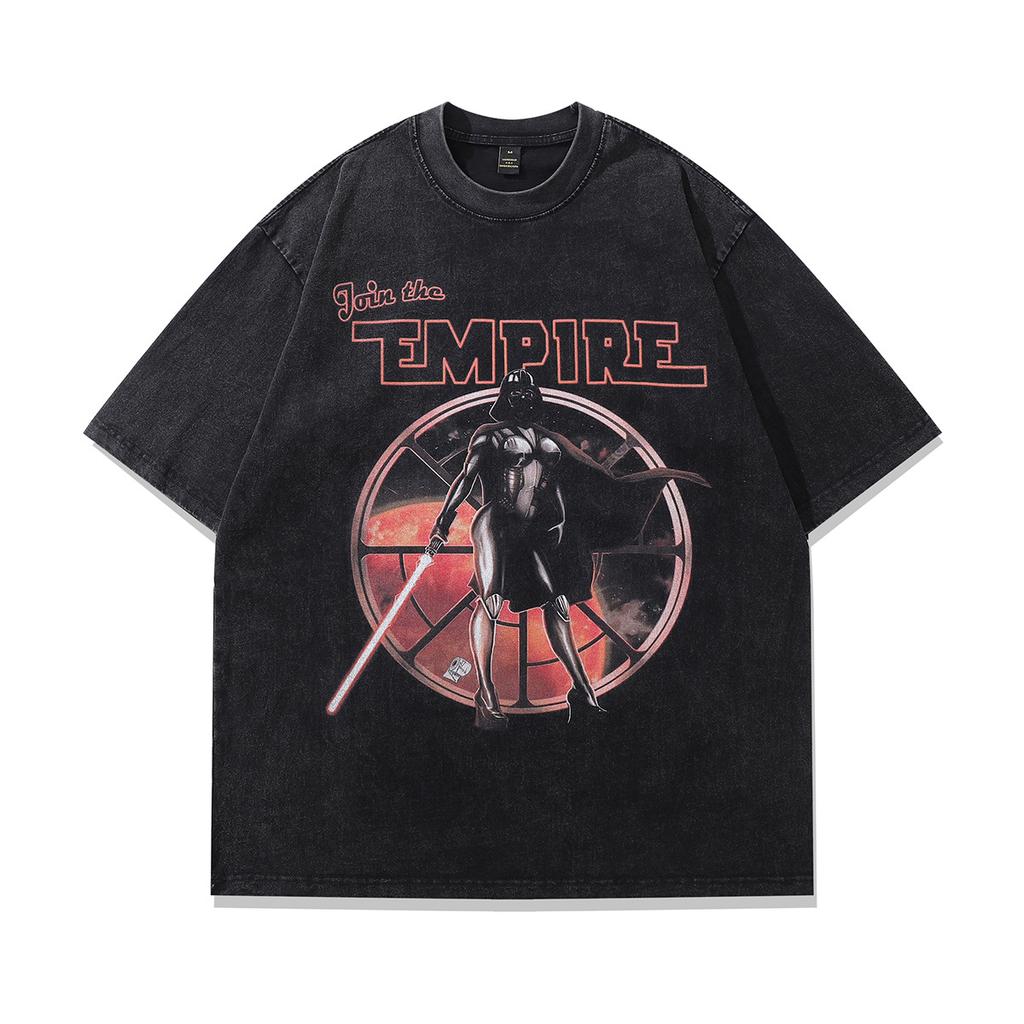 T-shirt a manica corta lavata effetto invecchiato con stampa Doberman, Direct Spray, High Street, Brand Trendy Retro Americano, Maglietta a mezza manica da uomo e da donna