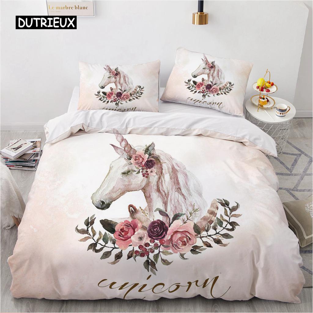 Cartoon Unicorn Design Duvet Cover Set Cute Comforter Cover Bedding Set Bed Linen For Baby Kids Girls Gift Bedroom Decoration