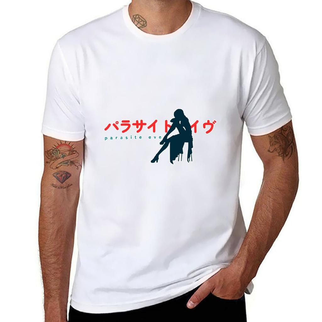 Parasite Eve Aya Brea Silhouette T-Shirt Übergrößen Anime-Sachen T-Shirts für Männer