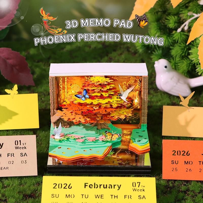 

Календарь-часы 2026 Настольный календарь со светодиодной подсветкой 3D Отрывной календарь Бумажная резьба Искусство Блокнот для заметок Подарок Рождество