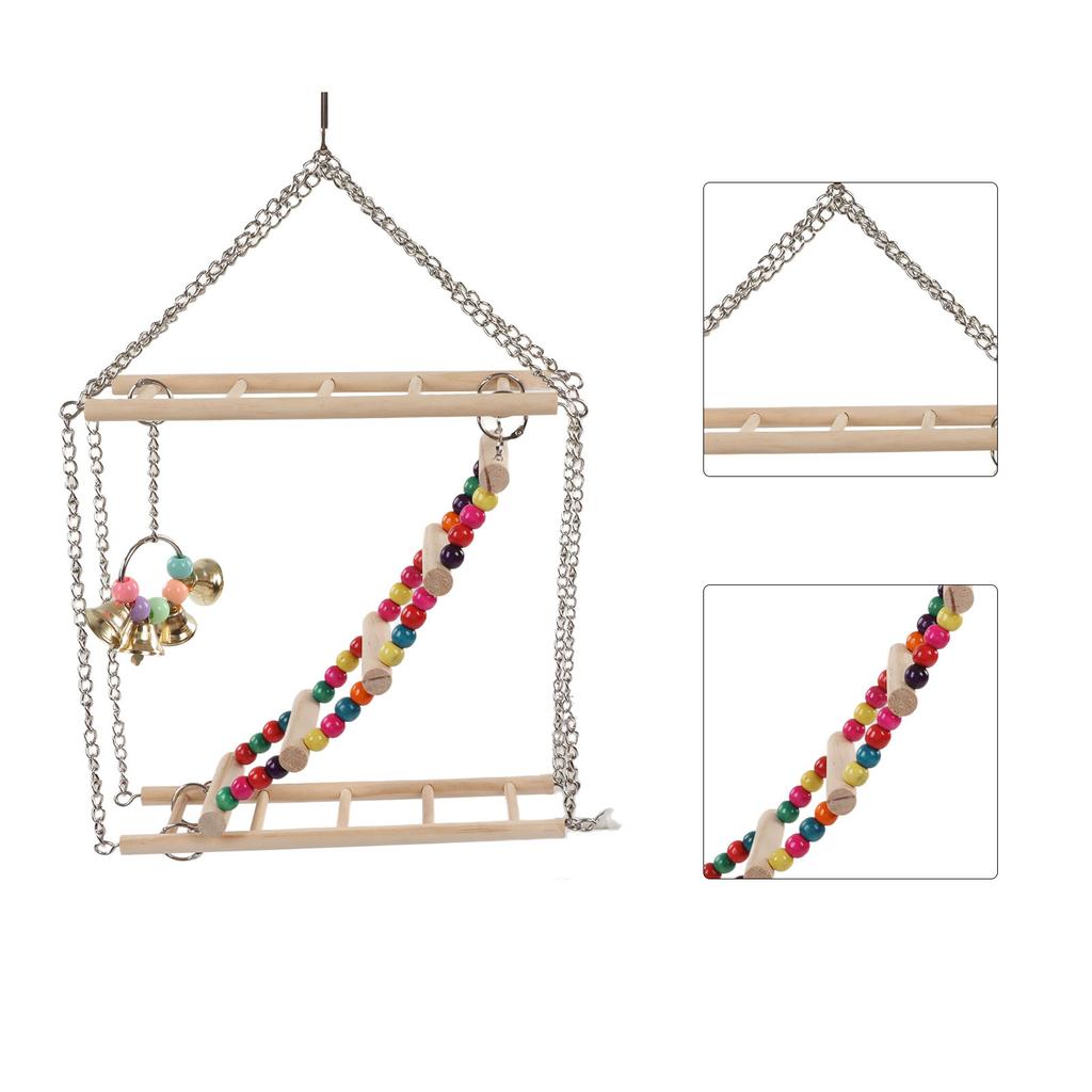 Bird Ladder Swing Toy Wooden Multicolor Bead Parrot Hanging Swing Toy Accessories for Pet Bird Cage