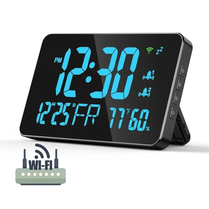 WiFi Desktop Clock Calendar Intelligent Thermometer Hygrometer with Digital LED Display Support WIFI Auto-Calibration
