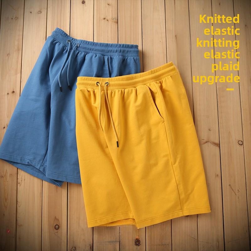 New Pure Cotton Terry Casual Shorts for Men and Women, Summer Solid Color Couple's Drawstring Knee-length Shorts