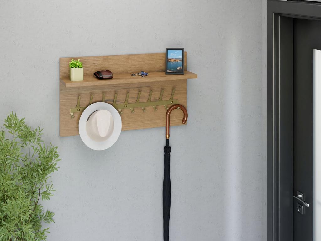 Wieszak Na Ubrania Loft 70 Cm - Złoty + Dąb Lancelot, Solidny I Stylowy