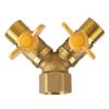 G1 2 Brass Garden Irrigation 2 Way Double Tap Hose Adapter Dual Faucet Connector