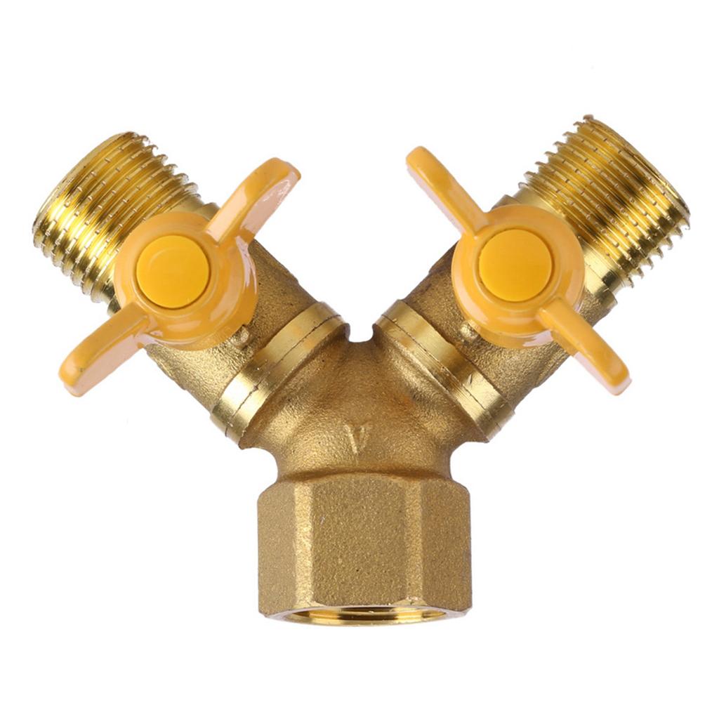 G1 2 Brass Garden Irrigation 2 Way Double Tap Hose Adapter Dual Faucet Connector