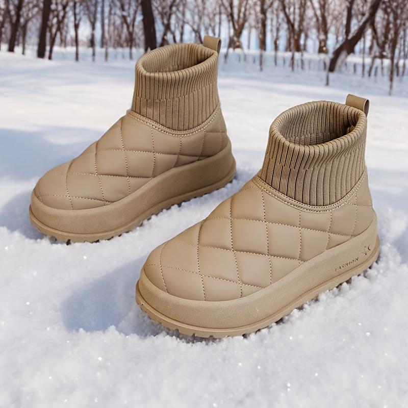 Women's Quilted High-Top Winter Snow Boots - Lightweight Warm with Thick Rubber Sole Casual Winter Shoes Everyday Comfort Outdoor Footwea