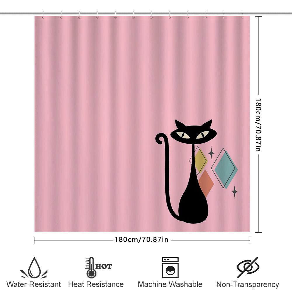 Black Cat Shower Curtain Pink Polyester Bathroom Decor Waterproof Printed Home Decoration Window Washing Cloth Set 84X7269 Piec