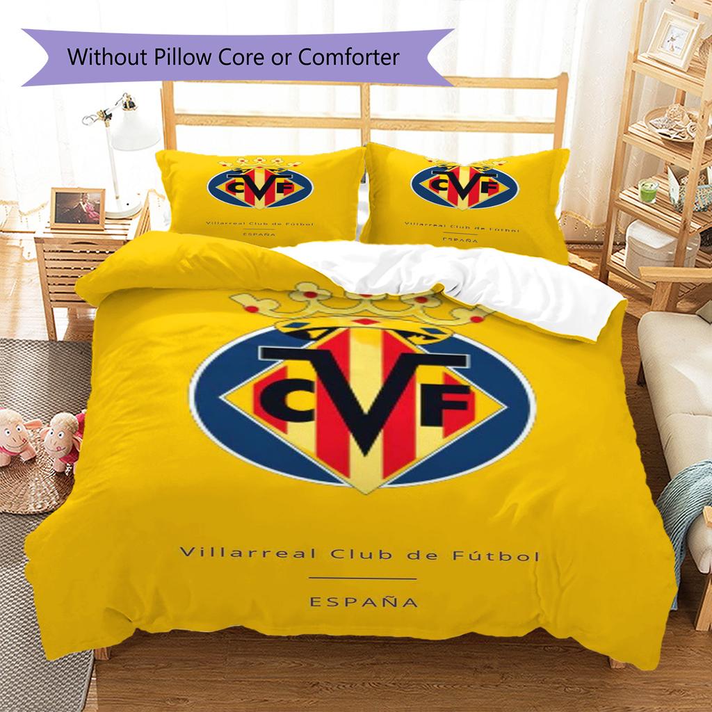 Villarreal CF Pattern Bedding Set Quilt Cover Pillowcase Home Decor Gift (1 * Duvet Cover + 2 * Pillowcase, Without Core)