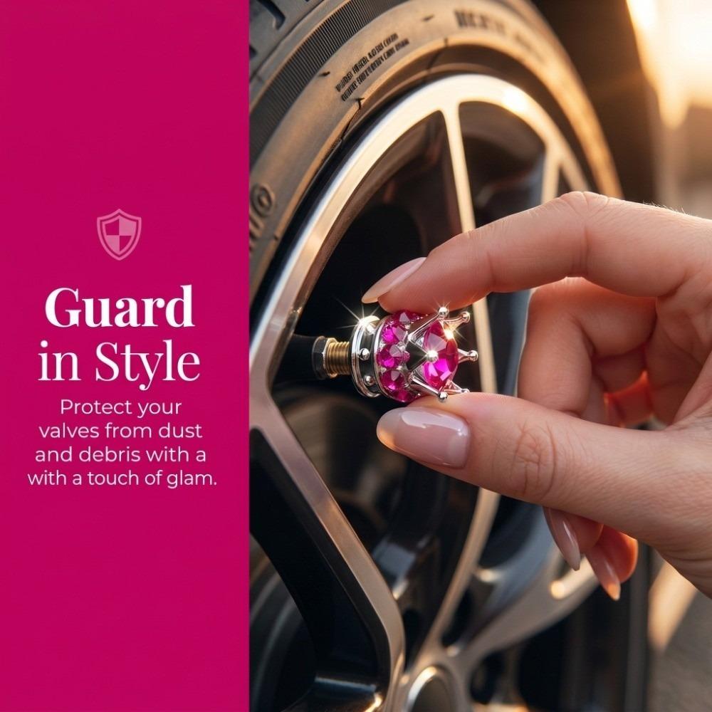 4PCS Crown Diamond Vehicle Car Tire Caps Covers Car Wheel Tire Valve Caps  Auto Detailing