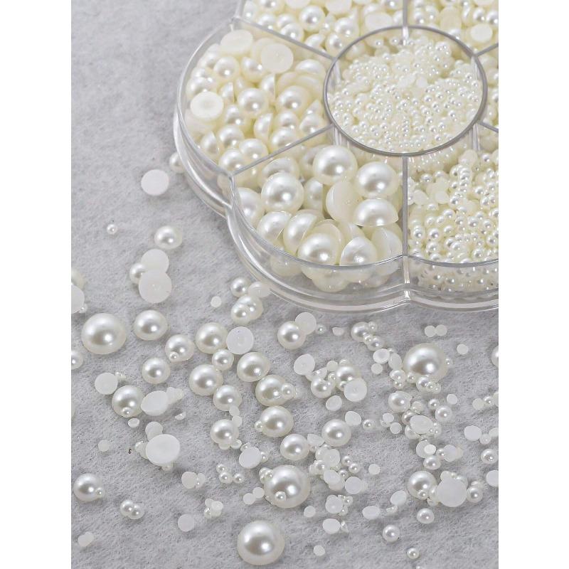 2000Pcs/Box Faux Pearl Nail Art Decoration Half Round Beads Nail Diy Jewelry Different Sizes Nail Charms Nail Art Supplies