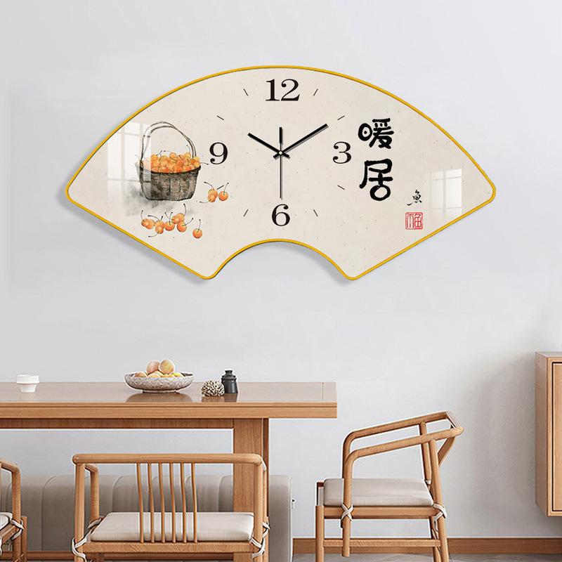 Fan Shape Wall Clock with Calendar Chinese Knot No Punching