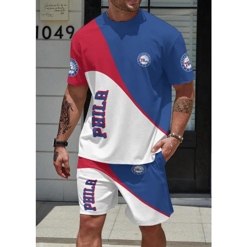 Men's Summer 3D Printed Casual Set Fashionable Comfortable Loose Color Printed Ball Sport Wear