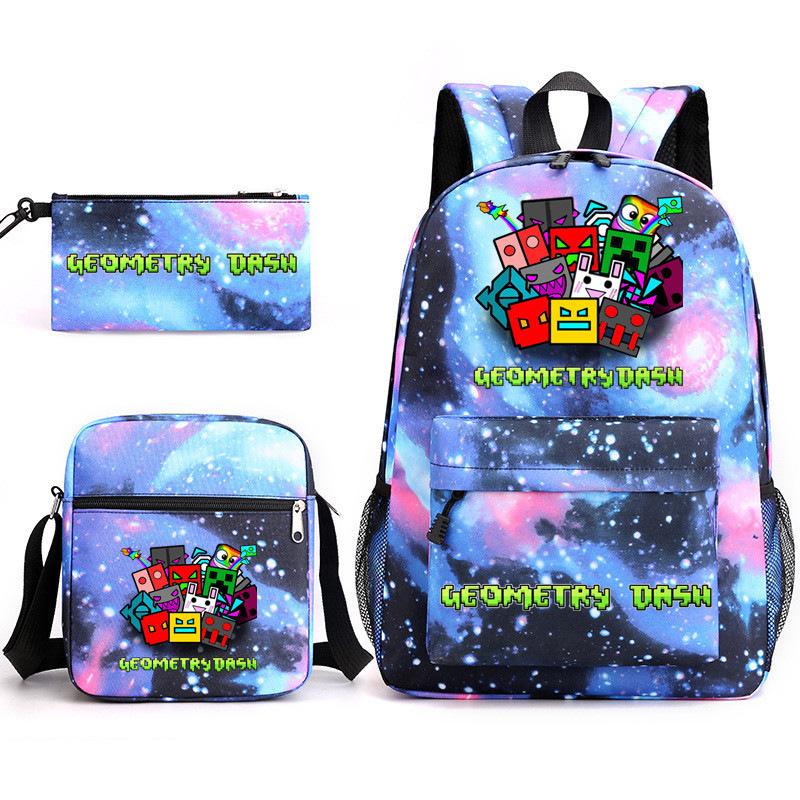 Geometric sprint trend starry sky schoolbag three-piece geometry dash heat transfer personalized backpack leisure bag