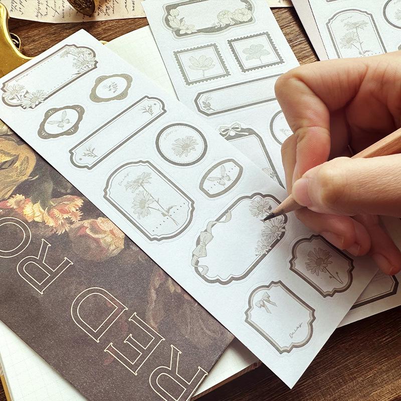 Autocollants Étiquettes Journaling Rétro Série Blanche Espace Fleuri