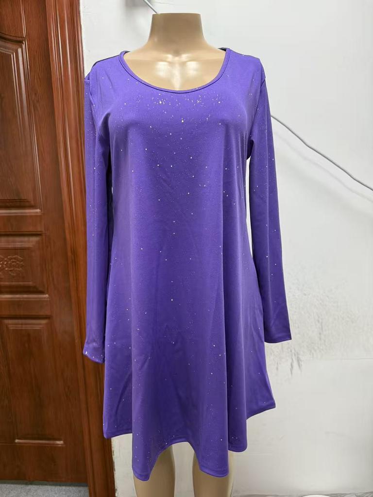 2026 Trendy European & American Style Long Sleeve Pocket Dress with Hot Stamping