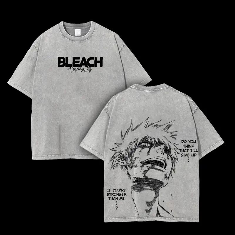 

Bleach Kurosaki Ichigo Printed Clothing Men Women Short Sleeve Tshirts Washed Cotton Tshirt Vintage Casual T Shirt Harajuku Tee S