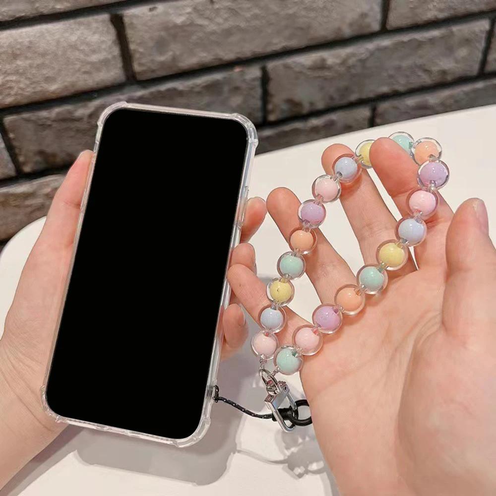 Anti-lost Lanyard Phone Key Short Wrist Pendant Colorful Macaron Round Bead Pendant Women's Hand-held Chain Mobile Phone Lanyard