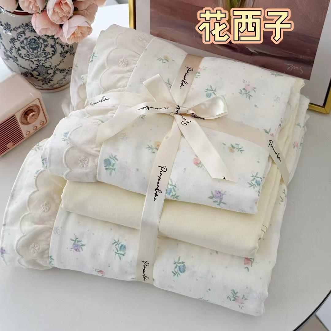 

Хлопковая пряжа класса А для младенцев, двухслойный хлопок, комплект из 4 предметов, двухслойный кружевной пододеяльник, комплект из 3 простыней 1.2 m 3pc quilt 1.5*2m