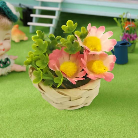 

Miniature Flower Basket Realistic Mini Floral Plants Basket Toy 1/12 Tiny Basket Model Ornament DIY Dollhouse Garden Decoration Accessories B