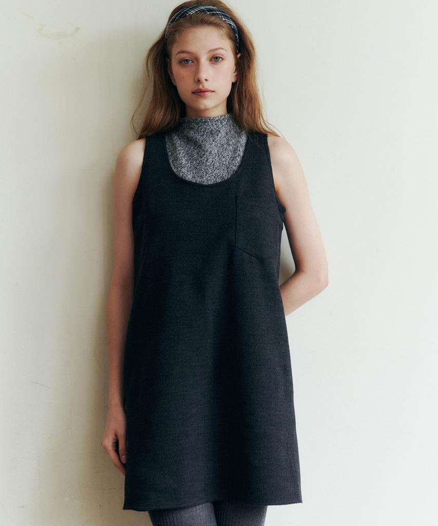 LOVEUSU Lamb Wool Mini Dress (Charcoal)
