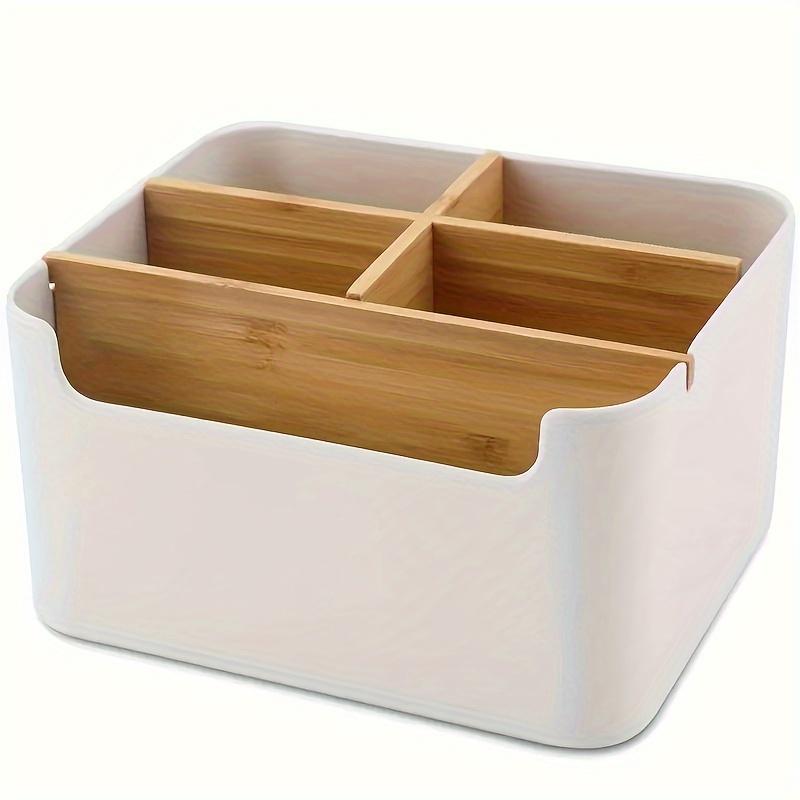 

1pc Bamboo Desk Organizer 5 Compartments Pen Holder Multi-Purpose Storage Box for Office Bathroom Makeup Bedroom Jewelry